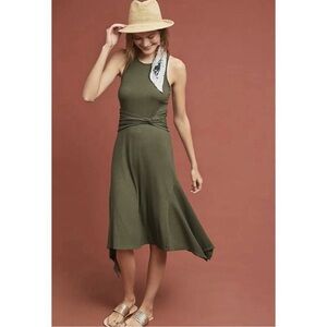 Anthropologie Kingsolver ribbed midi dress in army olive green Medium